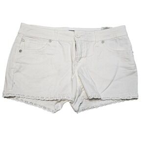 WallFlower White Denim Lace Trim Shorty Shorts Legendary Fit Size 7 Low Rise